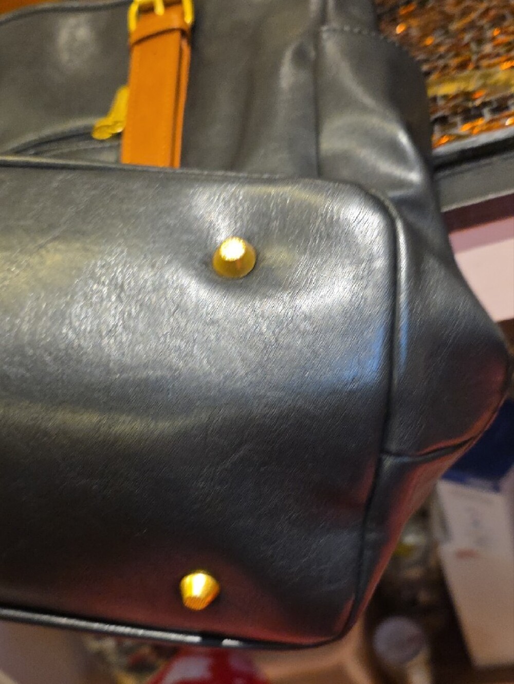 Spacious Black Tote with Tan Interior and Straps - Picture 8 of 8